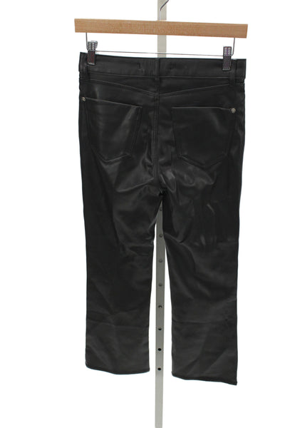 Zara Women Cropped Black Faux Leather Pants Button Size 2