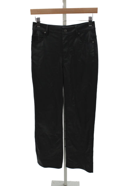 Zara Women Black Faux Leather Pants Button Front Size 2