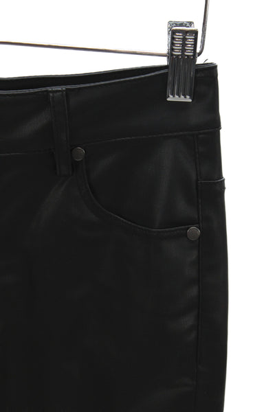 Zara Women Black Faux Leather Pants Button Front Size 2