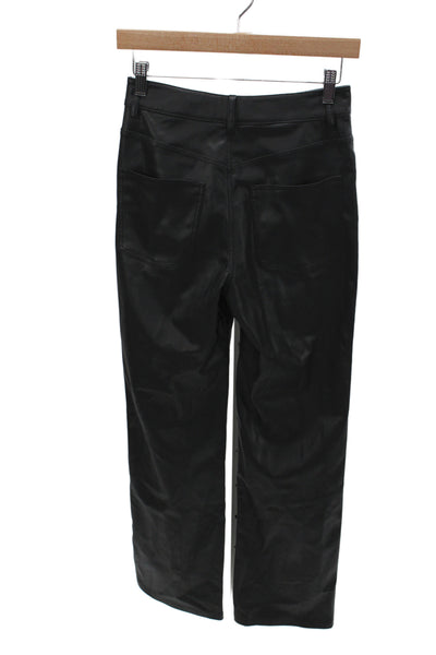 Zara Women Black Faux Leather Pants Button Front Size 2