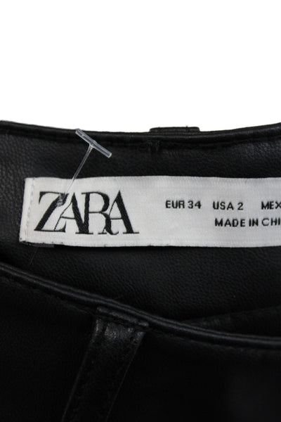 Zara Women Black Faux Leather Pants Button Front Size 2