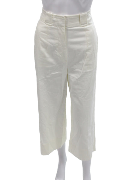BR Womens Cropped White Cotton Blend Button Pants Petite Size 2