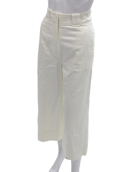 BR Womens Cropped White Cotton Blend Button Pants Petite Size 2