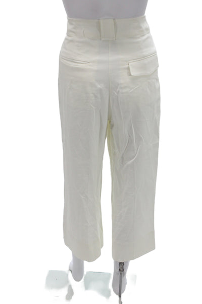 BR Womens Cropped White Cotton Blend Button Pants Petite Size 2