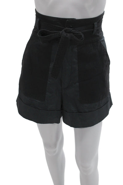 Sea Womens Paperbag Shorts Black 100% Cotton Tie Waist Size 2