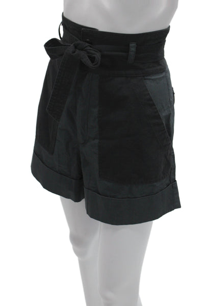 Sea Womens Paperbag Shorts Black 100% Cotton Tie Waist Size 2