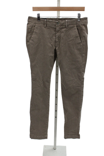 Masons Men Chino Pants Brown Geometric 98% Cotton Button Size 48