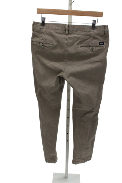 Masons Men Chino Pants Brown Geometric 98% Cotton Button Size 48