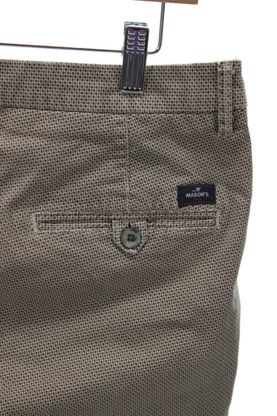 Masons Men Chino Pants Brown Geometric 98% Cotton Button Size 48