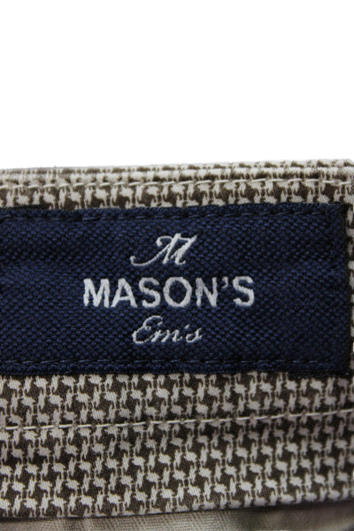 Masons Men Chino Pants Brown Geometric 98% Cotton Button Size 48