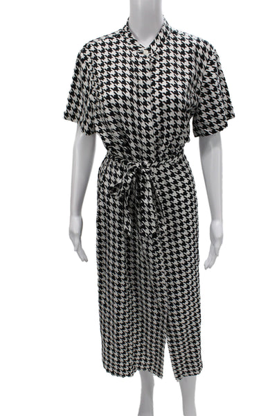 Equipment Femme Women Shirt Dress Black Houndstooth Midi Short Sleeve Size L