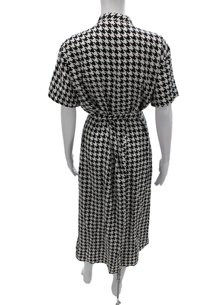 Equipment Femme Women Shirt Dress Black Houndstooth Midi Short Sleeve Size L