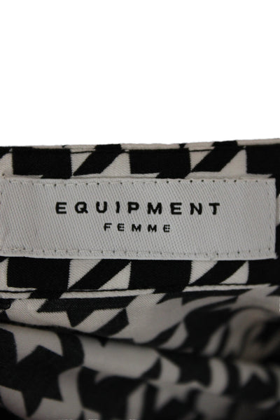 Equipment Femme Women Shirt Dress Black Houndstooth Midi Short Sleeve Size L
