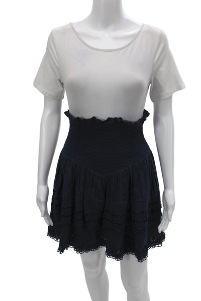 Mariacher Women Blue Boho Mini Skirt 100% Cotton Pull-On Summer Size M