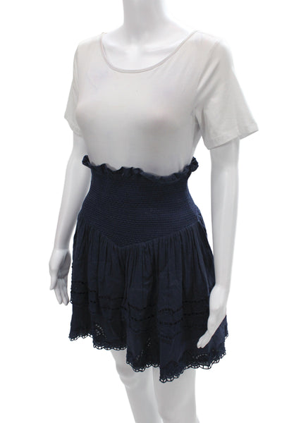 Mariacher Women Blue Boho Mini Skirt 100% Cotton Pull-On Summer Size M