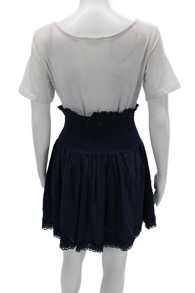 Mariacher Women Blue Boho Mini Skirt 100% Cotton Pull-On Summer Size M