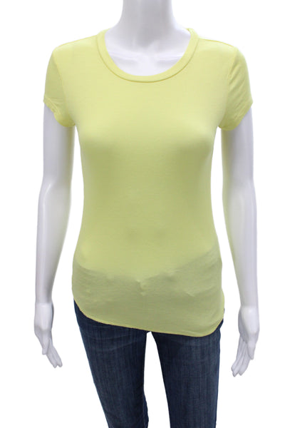 Olivaceous Women Basic Yellow Scoop Neck Short Sleeve T-Shirt Rayon Size M
