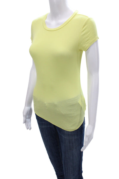 Olivaceous Women Basic Yellow Scoop Neck Short Sleeve T-Shirt Rayon Size M
