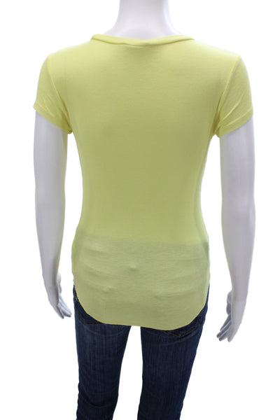 Olivaceous Women Basic Yellow Scoop Neck Short Sleeve T-Shirt Rayon Size M