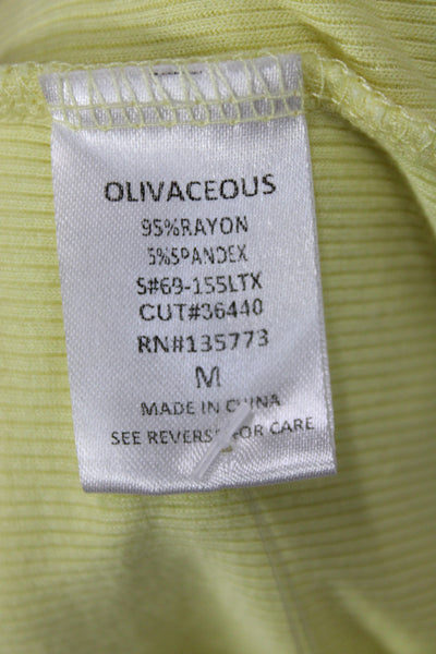 Olivaceous Women Basic Yellow Scoop Neck Short Sleeve T-Shirt Rayon Size M
