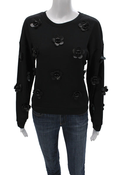Stellah Womens Black Jersey T Shirt Crew Neck Long Sleeve Floral Size S