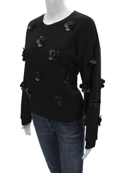 Stellah Womens Black Jersey T Shirt Crew Neck Long Sleeve Floral Size S