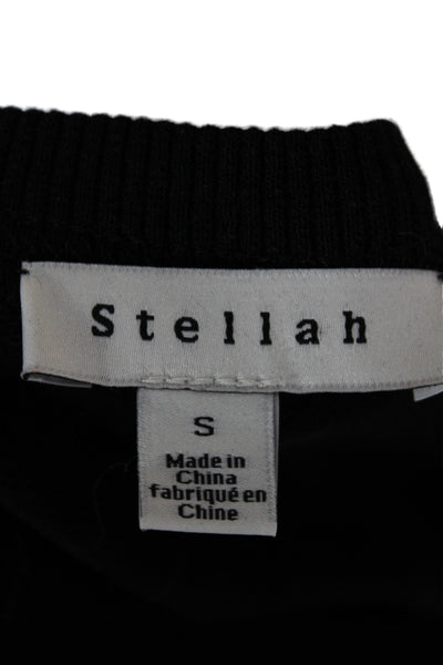 Stellah Womens Black Jersey T Shirt Crew Neck Long Sleeve Floral Size S