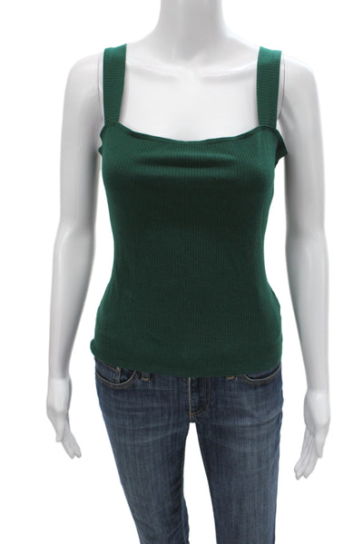 Reformation Women Basic Green Tencel Lyocell Square Neck Sleeveless Tank Size L