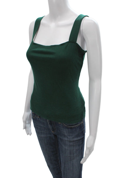 Reformation Women Basic Green Tencel Lyocell Square Neck Sleeveless Tank Size L