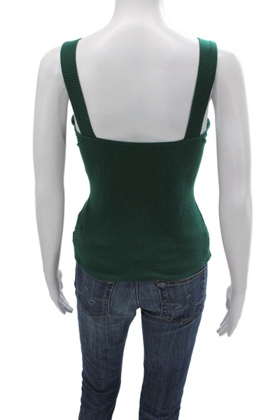Reformation Women Basic Green Tencel Lyocell Square Neck Sleeveless Tank Size L