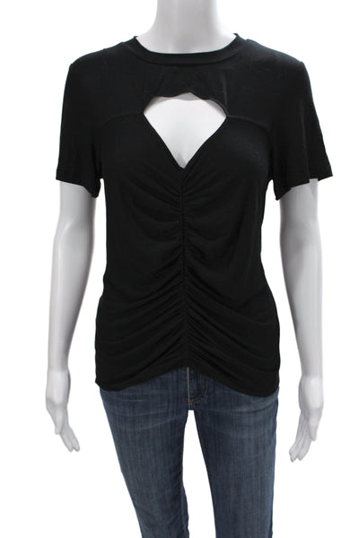 LNA Womens Basic Black Short Sleeve T-Shirt Round Neck Rayon Size M
