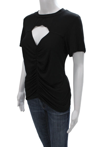 LNA Womens Basic Black Short Sleeve T-Shirt Round Neck Rayon Size M