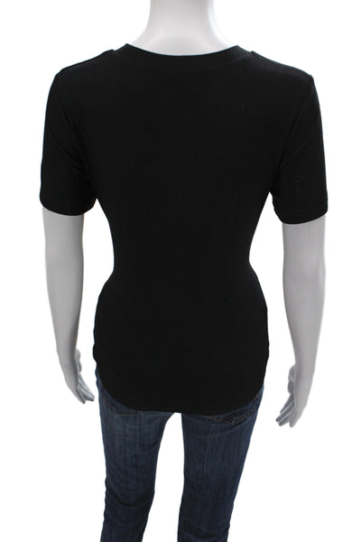 LNA Womens Basic Black Short Sleeve T-Shirt Round Neck Rayon Size M
