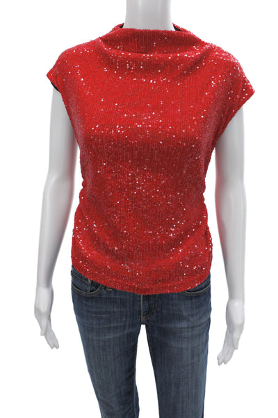 Fifteen Twenty Women Red Sequin Cowl Neck Sleeveless Blouse Size M
