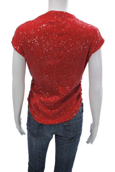 Fifteen Twenty Women Red Sequin Cowl Neck Sleeveless Blouse Size M
