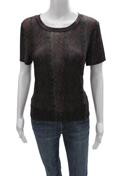 Paige Black Label Women Jersey Geometric Black Short Sleeve Round Neck Size L