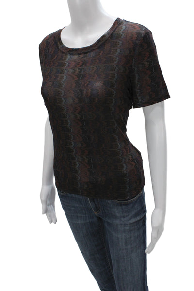 Paige Black Label Women Jersey Geometric Black Short Sleeve Round Neck Size L