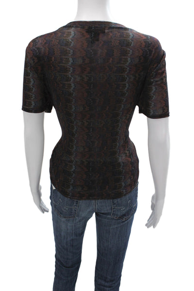 Paige Black Label Women Jersey Geometric Black Short Sleeve Round Neck Size L