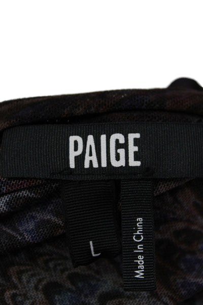 Paige Black Label Women Jersey Geometric Black Short Sleeve Round Neck Size L