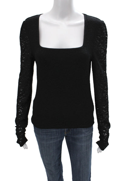 Joes Women Lace Viscose Square Neck Long Sleeve Blouse Black Size L
