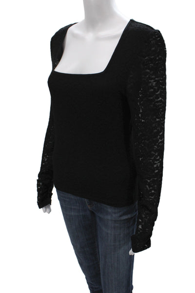 Joes Women Lace Viscose Square Neck Long Sleeve Blouse Black Size L