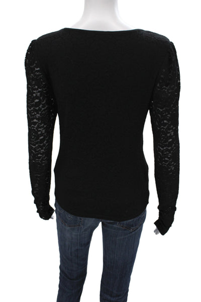 Joes Women Lace Viscose Square Neck Long Sleeve Blouse Black Size L