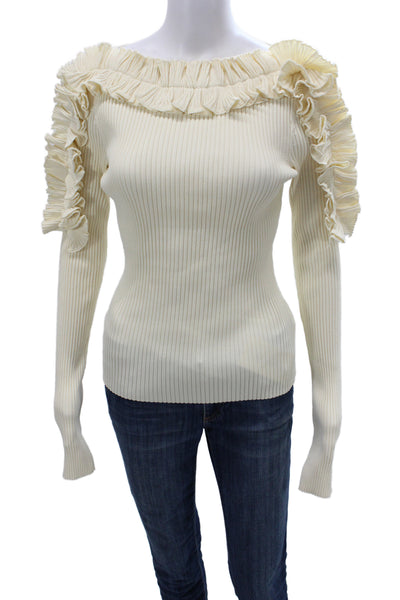 7 For All Mankind Womens Ivory Boat Neck Pullover Long Sleeve Size M