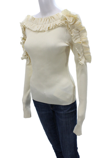 7 For All Mankind Womens Ivory Boat Neck Pullover Long Sleeve Size M