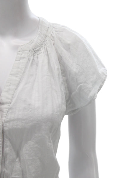 Rails Women Striped V-Neck Cotton Blouse Short Sleeve Button White Size M