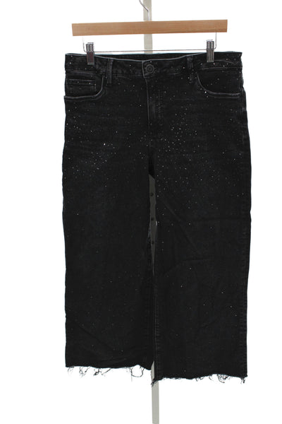 KUT from the Kloth Womens Cropped High Rise Black Sparkly Cotton Jeans Size 10