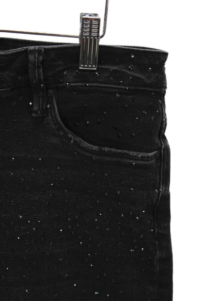 KUT from the Kloth Womens Cropped High Rise Black Sparkly Cotton Jeans Size 10