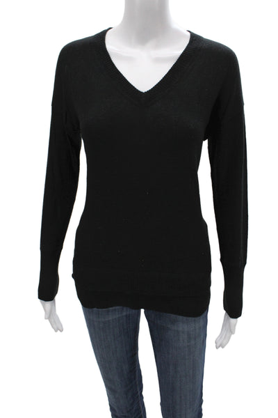 Metric Knits Women Black V-Neck Long Sleeve Pullover Sweater Size S