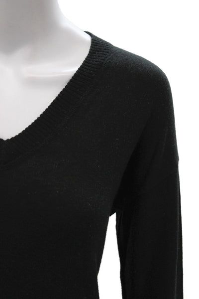 Metric Knits Women Black V-Neck Long Sleeve Pullover Sweater Size S