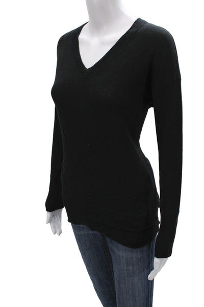 Metric Knits Women Black V-Neck Long Sleeve Pullover Sweater Size S